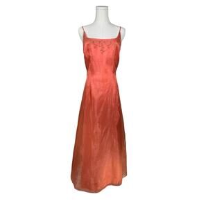 Women's Y2K Vintage Coral Embroidered Spaghetti Strap Fairy Prom Dress Size 6